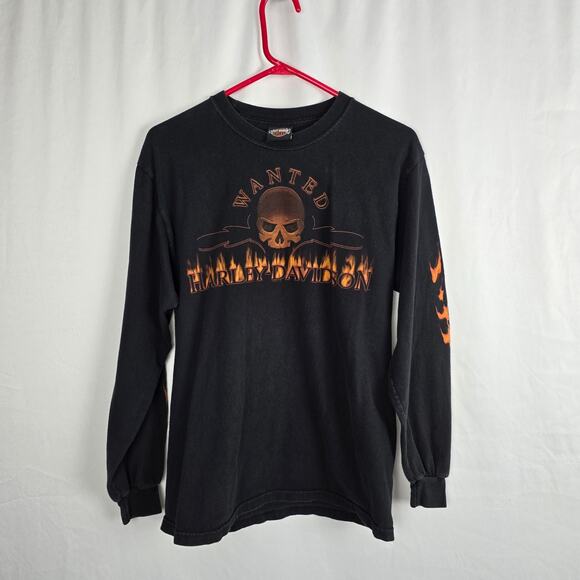 VTG Harley Davidson Detroit Pistons Wanted Tee Men's M Black Graphic Skull Flame - Picture 5 of 16